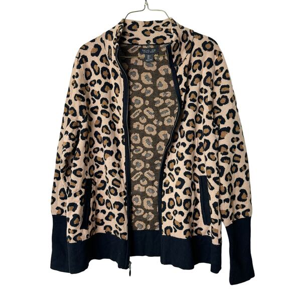 RACHEL ZOE Leopard Print Mock Neck Zip Front Cardigan Sweater Jacket Size LARGE - Picture 7 of 7